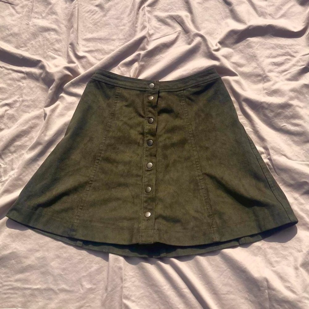 Army Green Suede Button Skirt